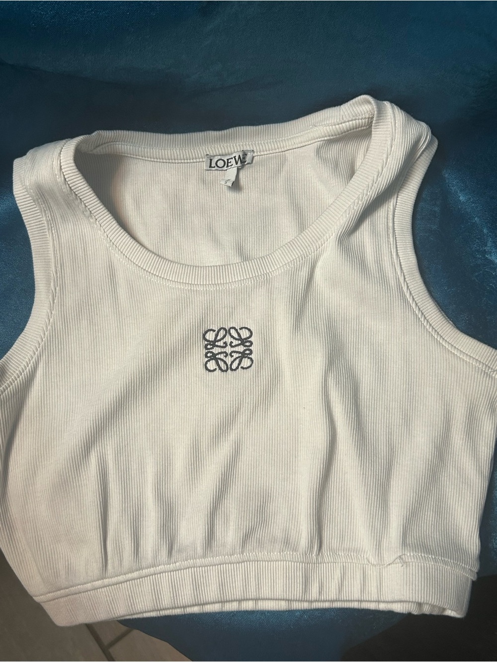 Loewe Cream Ribbed Logo Crop Tank